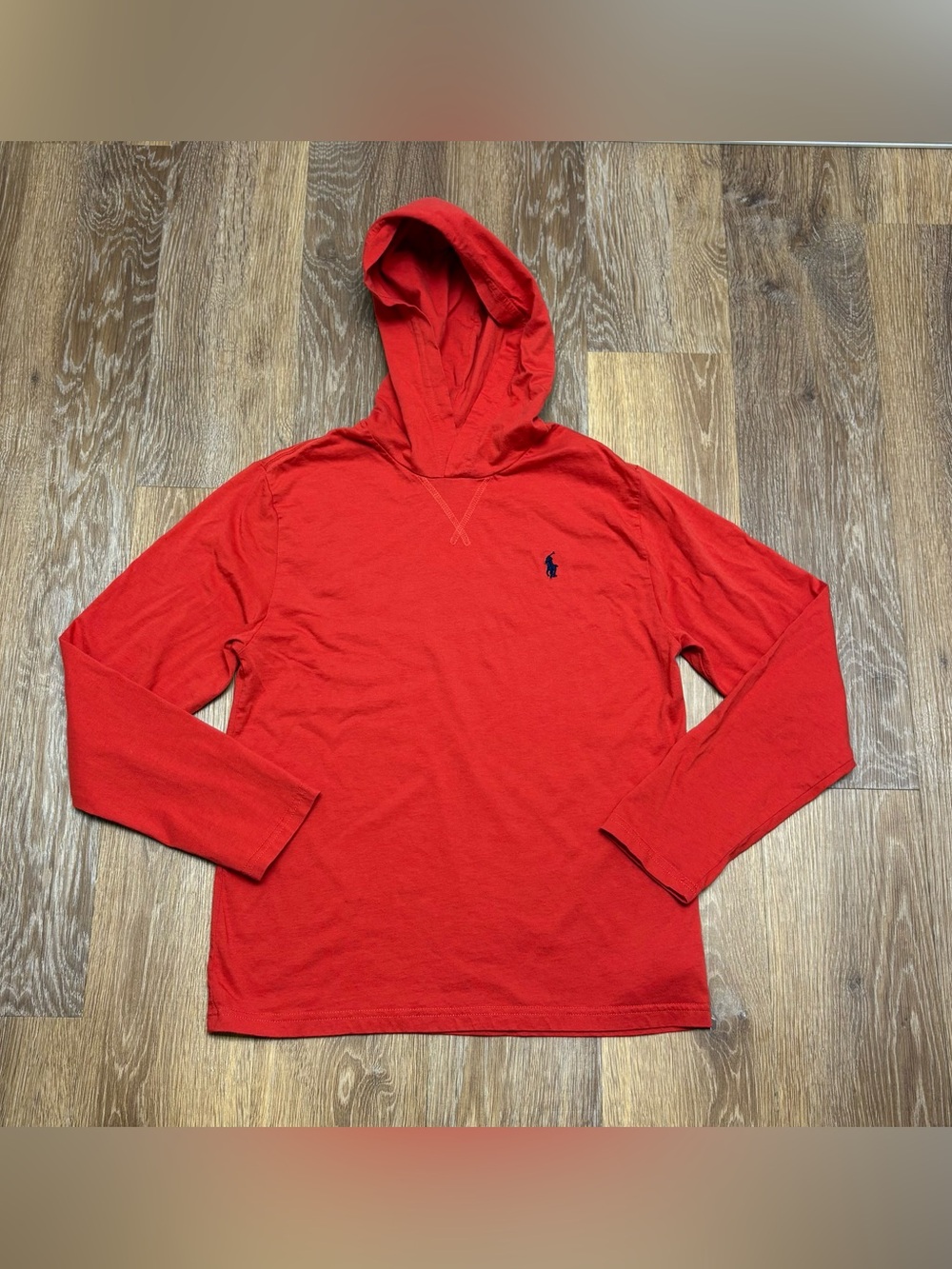 Polo by Ralph Lauren Red Hooded Long-Sleeve Shirt with Navy Pony